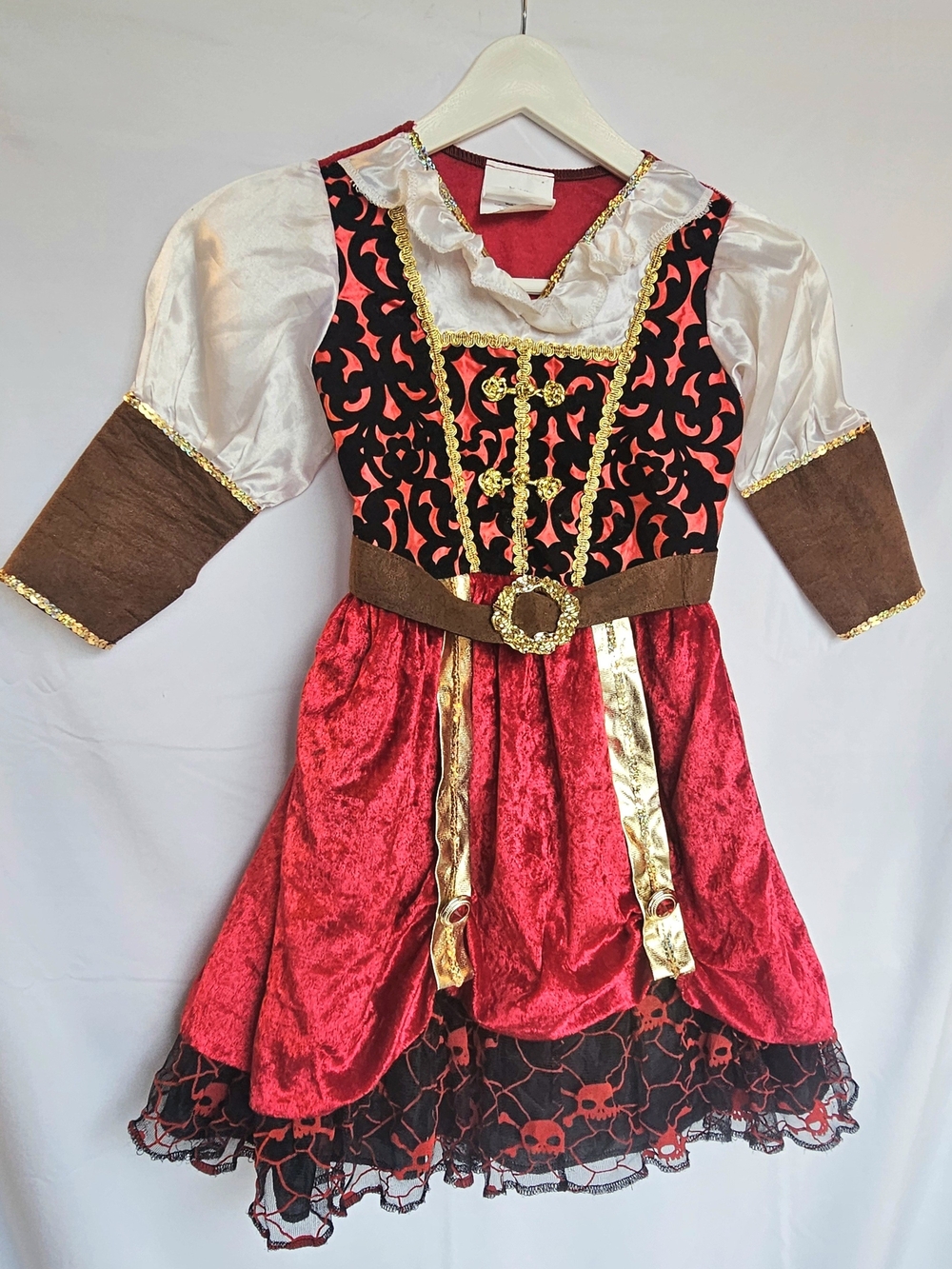 Girls Red and Black Pirate Costume Dress with Gold Trim